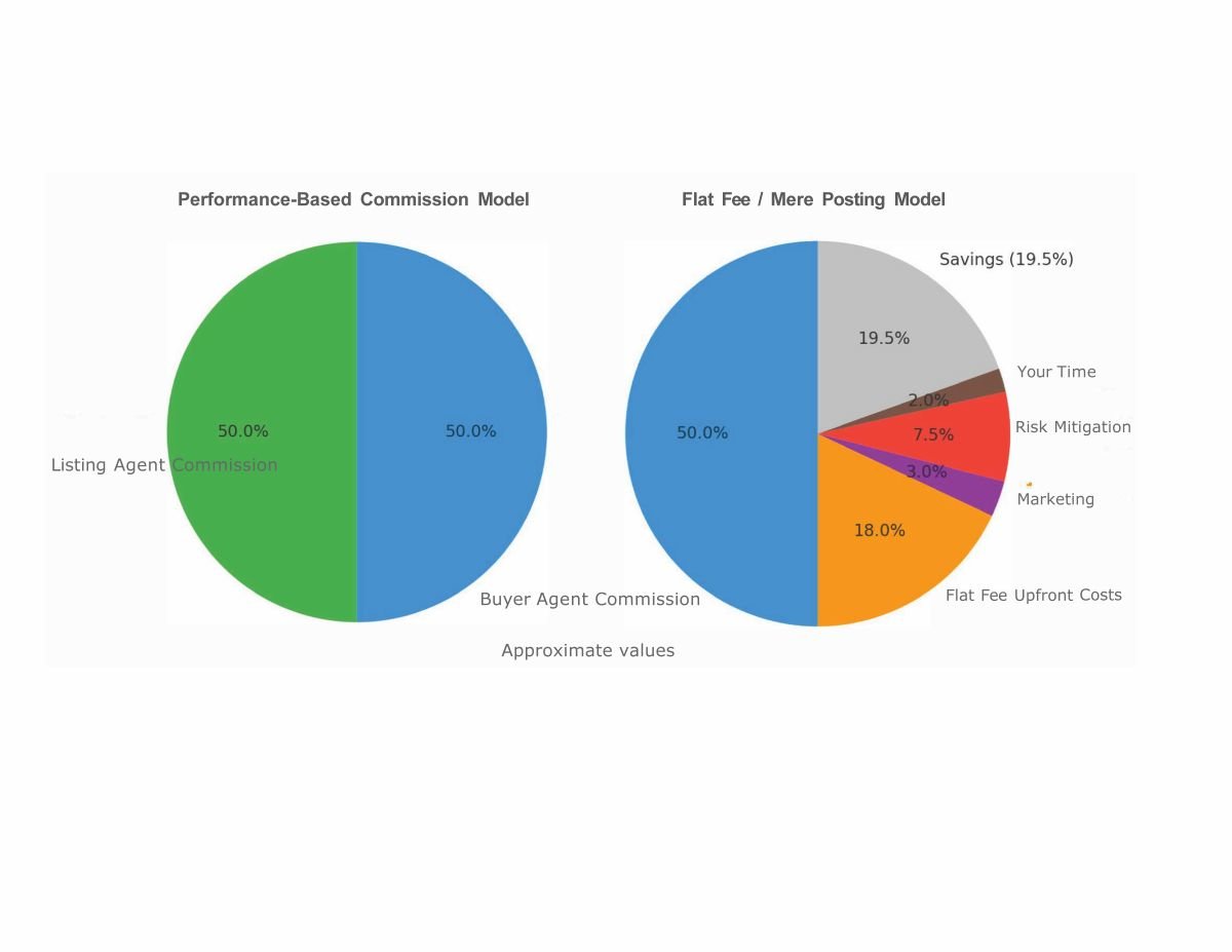 Real estate commission: infographic comparing the Performance-Based Model vs. the Flat Fee / Mere Posting Model